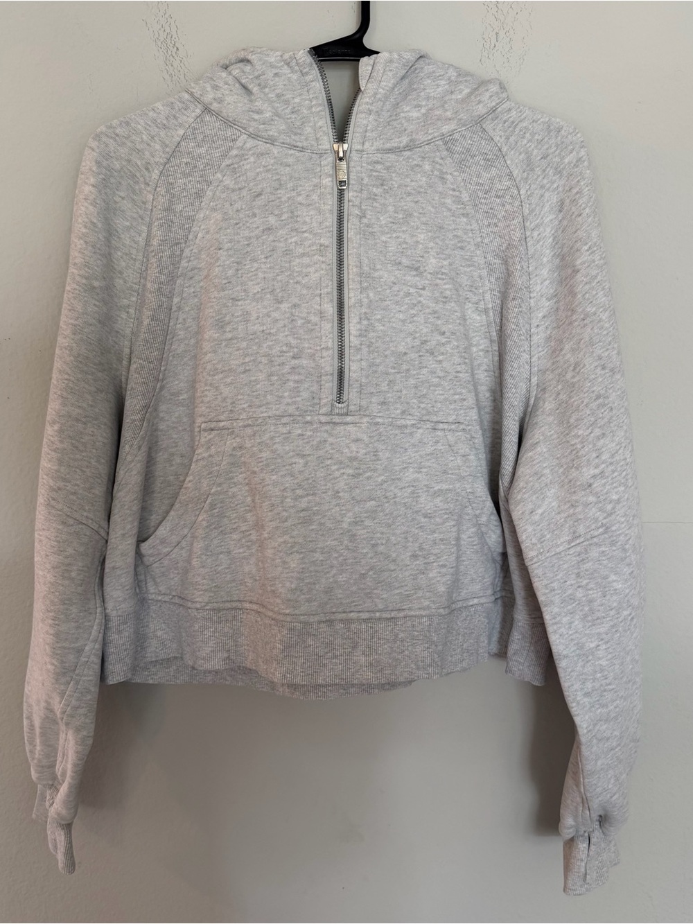 Women's Light Gray Half-Zip Hooded Pullover